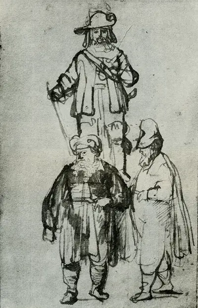 Studies of an Officer, an Oriental and a Man in High Cap Rembrandt